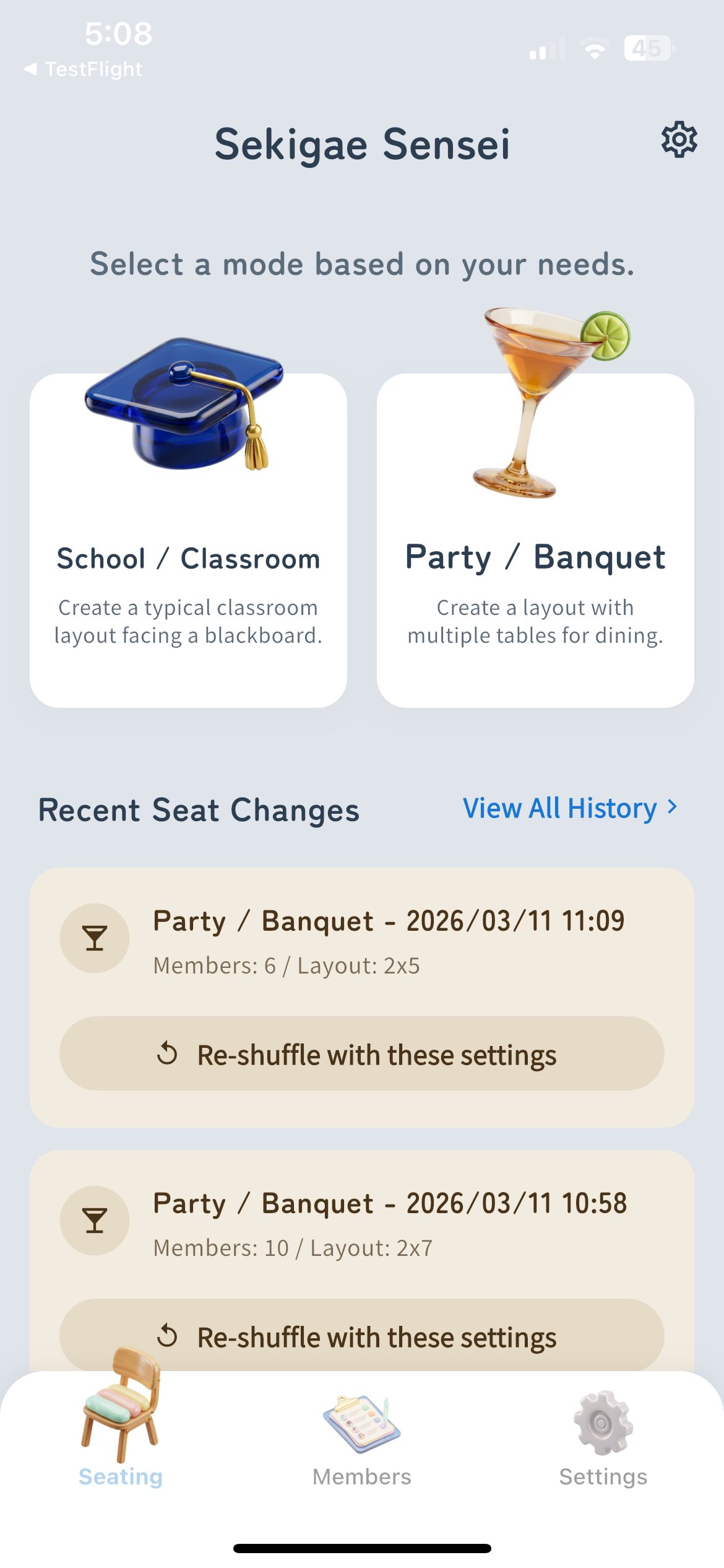 Sekigae Sensei App Screenshot