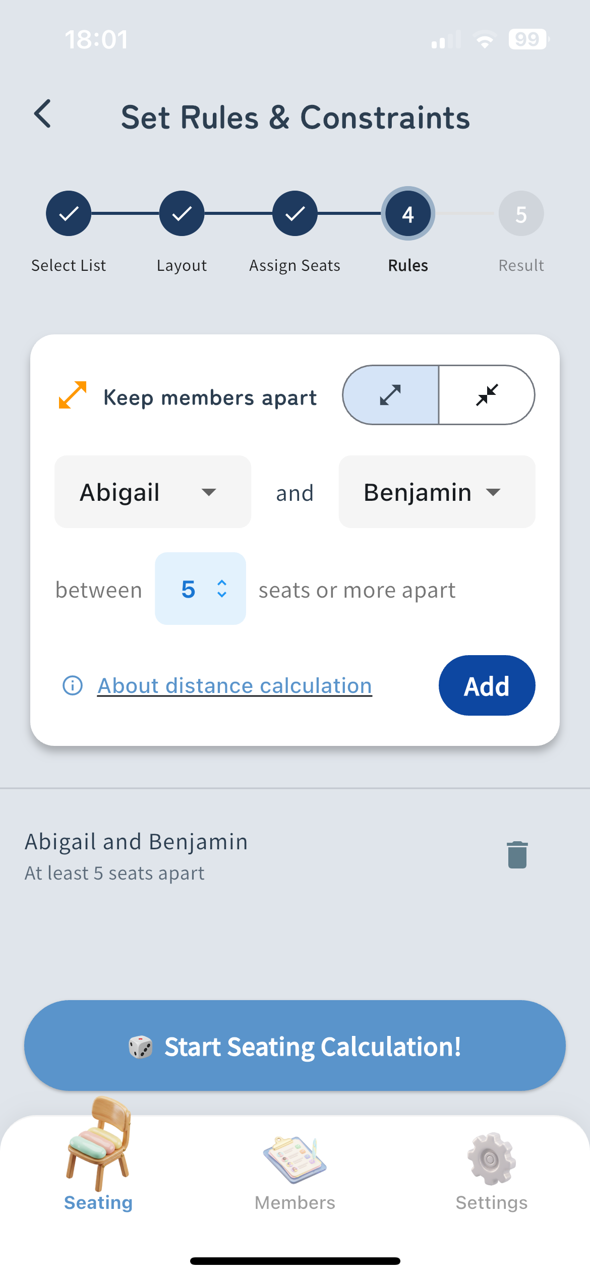Screenshot of rule settings screen after adding a rule